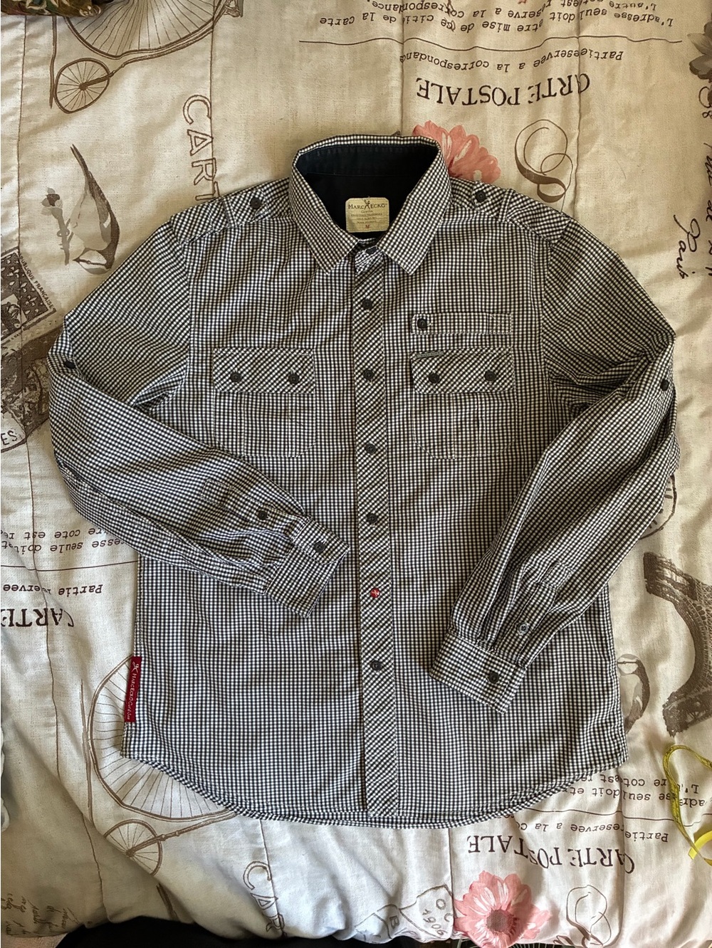 Marc Ecko Black and White Micro-Check Button-Down Long Sleeve Shirt Size M